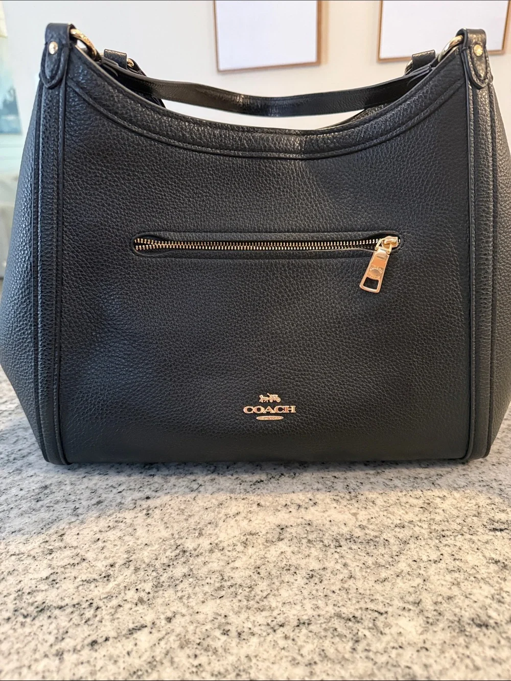 Coach Black Pebbled Leather Hobo with Gold Hardware